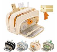 CLOUDEMO Big Capacity Pencil Case, 3 Compartments Simple Storage Aesthetic Pencil Case, Large Capacity Pencil Pouch, Kawaii Pencil Case Organizer for Women and Girls (Beige)