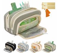 CLOUDEMO Big Capacity Pencil Case, 3 Compartments Simple Storage Aesthetic Pencil Case, Large Capacity Pencil Pouch, Kawaii Pencil Case Organizer for Women and Girls (Green)