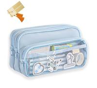 CLOUDEMO Big Capacity Pencil Case, 3 Compartments Simple Storage Pencil Case, Pencil Case, Kawaii Pencil Case Organizer for Women and Girls (Blue)