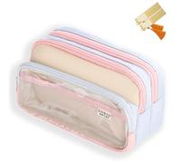 CLOUDEMO Big Capacity Pencil Case, 3 Compartments Simple Storage Pencil Case, Pencil Case, Kawaii Pencil Case Organizer for Women and Girls (Pink)