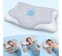 CloudÉtoile Neck Pillow Memory Foam - 2-in-1 Ergonomic Orthopedic Memory Foam Pillow for Side Sleepers, Height-Adjustable Neck Support Cervical Pillow 64x38x10/12 cm, Grey