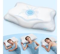 CloudÉtoile Neck Pillow Memory Foam - 2-in-1 Ergonomic Orthopedic Memory Foam Pillows for Side Sleepers, Height-Adjustable Neck Support Cervical Pillow 64x38x10/12 cm, White