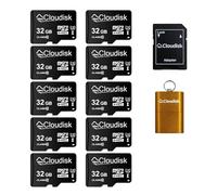 Cloudisk Pack of 10 Micro SD Card 32GB Flash Memory Card C10 A2 U3 Micro SDHC with SD Adapter, Card Reader