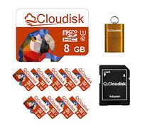 Cloudisk Pack of 10 Parrot-Prime Micro SD Card 8GB Flash Memory Card C10 A1 U1 Micro SDHC with SD Adapter, Card Reader (8GB)