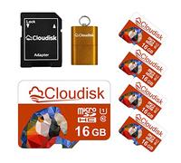 Cloudisk Pack of 5 Parrot-Prime Micro SD Card 16GB Flash Memory Card Micro SDHC C10 A1 U1 with SD Adapter, Card Reader (16GB)