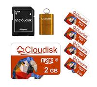 Cloudisk Pack of 5 Parrot-Prime Micro SD Card 2GB Flash Memory Card C6 with SD Adapter, Card Reader (2GB)