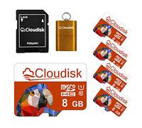 Cloudisk Pack of 5 Parrot-Prime Micro SD Card 8GB Flash Memory Card Micro SDHC C10 A1 U1 with SD Adapter, Card Reader (8GB)
