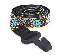CLOUDMUSIC Ukulele Strap Clip On No Drill J Hook For Soprano Concert Tenor Baritone With Hawaiian Colorful Floral Pattern(Blue White Flower)