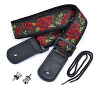 CLOUDMUSIC Ukulele Strap Floral Pattern Roses Strap For Soprano Concert Tenor Baritone (Red Roses)