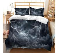 Clouds 3D Printing King Size Bedding Set Premium Ultra Soft Microfiber lightning Duvet Cover 230x220 and 2 Pillow Cases, with Zipper Closure for Teenage in Bedroom F1817