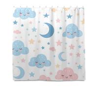 Clouds and Moons Pink Blue Decorative Duty Waterproof Modern Shower Curtains with Hook Polyester Machine Washable Fabric Material Shower Curtain Liners for Bathroom Sets cortinas para ba?o 72x72