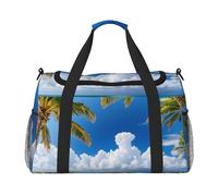 clouds and palm trees beaches Print Travel Duffel Bag for Men & Women, Foldable Travel Bags and Spacious Weekender Tote Bag for Storage Toiletry Luggage Personal Item, Black, L