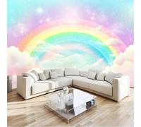 Clouds and Stars Wallpaper Mural Rainbow in The Sky Non Woven Premium Art Print, for Living Room Bedroom Photo Wall Decoration W350 X H256 Cm