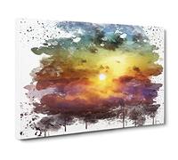 Clouds Beach Rainbow Sunset Seascape V3 Canvas Print | Gallery Wrapped 30mm Frame Wall Art | 20x14 inches | Ready to Hang | Modern Seascape Picture | Living Room Bedroom Lounge Office