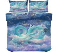 Clouds Double Duvet Cover Dragon Bedding Soft Cosy 3 Piece 110gsm Microfibre Quilt Cover and 2xPillow Case 50x75 cm with Zipper Closure for Bedroom W478