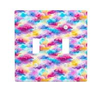Clouds Double Light Switch Cover Plate, Fanciful Colorful Stars Gradient Summer Peach Plastic Standard Size Wall Switch Plates Accents for Home Living Room Bedroom Bathroom Decor