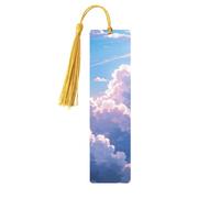 Clouds in The Sky Wood Bookmarks 5 Pcs with Tassels,Pendant Unique Handmade Wooden Bookmark Cute Wood Hanging Tags Ornaments for Book Lovers Birthday Teachers Gift