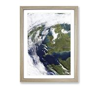 Clouds Over Ireland & Great Britain Modern Framed Print | A2 Oak Framed Wall Art | Ready to Hang | Modern Landscape Picture | Living Room Bedroom Lounge Office