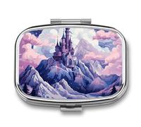 Clouds Over The Castle Pill Box 2 Compartment Portable Pill Case Daily Square Pill Organizer for Pocket Purse Daily Medicine Container to Hold Vitamins Fish Oil Travel Gifts
