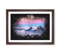 Clouds Over The Swiss Mountains Paint Splash Framed Print | A2 Walnut Framed Wall Art | Ready to Hang | Modern Landscape Picture | Living Room Bedroom Lounge Office