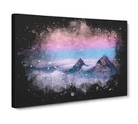 Clouds Over The Swiss Mountains Paint Splash Modern Art Canvas Wall Art Print Ready to Hang, Framed Picture for Living Room Bedroom Home Office Décor, 20x14 Inch (50x35 cm)