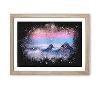 Clouds Over The Swiss Mountains Paint Splash Modern Art Framed Wall Art Print, Ready to Hang Picture for Living Room Bedroom Home Office Décor, Oak A4 (34 x 25 cm)