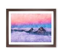 Clouds Over The Swiss Mountains Painting Modern Art Framed Wall Art Print, Ready to Hang Picture for Living Room Bedroom Home Office Décor, Walnut A3 (46 x 34 cm)