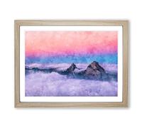 Clouds Over The Swiss Mountains Painting Modern Art Framed Wall Art Print, Ready to Hang Picture for Living Room Bedroom Home Office Décor, Oak A4 (34 x 25 cm)