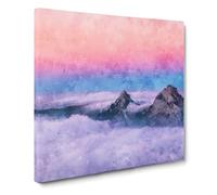 Clouds Over the Swiss Mountains Painting Modern Canvas Wall Art Print Ready to Hang, Framed Picture for Living Room Bedroom Home Office Décor, 14x14 Inch (35x35 cm)