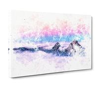 Clouds Over The Swiss Mountains Watercolour Canvas Print | Gallery Wrapped 30mm Frame Wall Art | 20x14 inches | Ready to Hang | Modern Landscape Picture | Living Room Bedroom Lounge Office