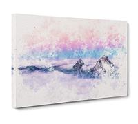 Clouds Over the Swiss Mountains Watercolour Canvas Print | Gallery Wrapped 30mm Frame Wall Art | 30x20 inches | Ready to Hang | Modern Landscape Picture | Living Room Bedroom Lounge Office