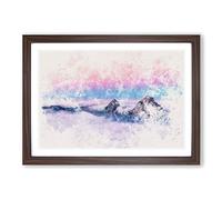 Clouds Over The Swiss Mountains Watercolour Framed Print | A2 Walnut Framed Wall Art | Ready to Hang | Modern Landscape Picture | Living Room Bedroom Lounge Office