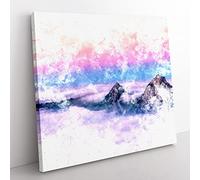 Clouds Over the Swiss Mountains Watercolour Modern Canvas Wall Art Print Ready to Hang, Framed Picture for Living Room Bedroom Home Office Décor, 35x35 cm (14x14 Inch)