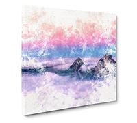 Clouds Over the Swiss Mountains Watercolour Modern Canvas Wall Art Print Ready to Hang, Framed Picture for Living Room Bedroom Home Office Décor, 20x20 Inch (50x50 cm)