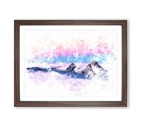 Clouds Over The Swiss Mountains Watercolour Modern Framed Print | A4 Walnut Framed Wall Art | Ready to Hang | Modern Landscape Picture | Living Room Bedroom Lounge Office