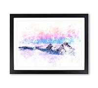 Clouds Over The Swiss Mountains Watercolour Modern Framed Wall Art Print, Ready to Hang Picture for Living Room Bedroom Home Office Décor, Black A4 (34 x 25 cm)