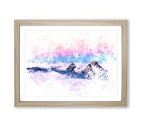 Clouds Over The Swiss Mountains Watercolour Modern Framed Wall Art Print, Ready to Hang Picture for Living Room Bedroom Home Office Décor, Oak A2 (64 x 46 cm)