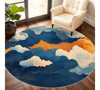 Clouds Round Rug 90cm, Abstract Clouds Circle Rugs, Geometry Rug, Washable Round Carpet for Kitchen Dining Living Room Bathroom Beneath the Furniture