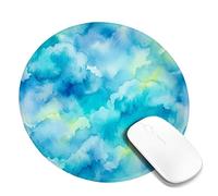 Clouds Small Mouse Pad, Abstract Contemporary Watercolor Swirls Summer Blue Round Rubber Non Slip Portable Mini Desk Mousepad Desk Decor for Office Home Dorm Laptop Round 8x8 Inch