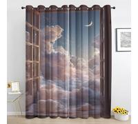 Clouds Starry Blackout Curtains for Bedroom, Fantasy Window View Short Curtain 54 Inch Drop 2 Panels, Night Nebula Curtain for Living Room, Window Curtains with Eyelet