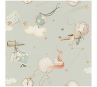 Clouds & Stars Wallpaper Kids Nursery Bedroom Blue Aeroplane Feature Wall