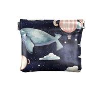 Clouds Whale Hot Air Balloon Watercolor Pattern Women PU Leather Coin Purse Fancy Cash Coin Purse for Women, Clouds Whale Hot Air Balloon Watercolor Pattern, One Size, Travel Accessory