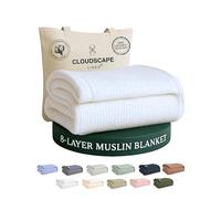 CLOUDSCAPE 8 Layer Muslin Blanket for Adults, 100% Cotton Gauze Blanket King Size Bedding, 92" x 108" Fits Up to Cal King Bed, All-Season, Soft, Lightweight Breathable Layering Summer Blankets- White