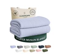 CLOUDSCAPE 8 Layer Muslin Blanket for Adults, 100% Cotton Queen Size Blankets for Bed, 92 x 92 Fits Upto Full Bed, Soft Lightweight Breathable Summer Blanket Queen Size for All Season- Lavender Blue