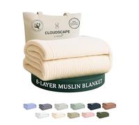 CLOUDSCAPE 8 Layer Muslin Blanket for Adults, 100% Cotton Queen Size Blankets for Bed, 92" x 92" Fits Upto Full Bed, Soft, Lightweight Breathable Summer Blanket Queen Size for All Season- Ivory
