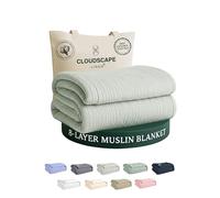 CLOUDSCAPE 8 Layer Muslin Blanket for Adults, 100% Cotton Queen Size Blankets for Bed, 92" x 92" Fits Upto Full Bed, Soft, Lightweight Breathable Summer Blanket Queen Size for All Season- Sea Foam