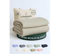 CLOUDSCAPE 8 Layer Muslin Blanket Queen Size for Adults - 100% Cotton Gauze Layering Summer Blanket, 92"x92" Fits Upto Full Size Bed, Heavyweight, Breathable Soft, All Season Spring - Fog