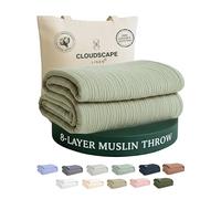 CLOUDSCAPE 8 Layer Muslin Throw Blanket - 100% Cotton, Soft 50"x70" Size for Couch, Sofa, Bed Throw - All Season, Summer Gifting Lightweight Breathable Gauze Layering Blanket for Adults- Sage Green