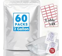 Cloudslucky Mylar Bags 2Gallon 60PCS 13"X17" for Food Storage with Oxygen Absorbers&Labels,10Mil Thick Resealable Zipper&Heat Sealable Stand Up Bags for Long Term Food Storage,Dried Food,BPA Free