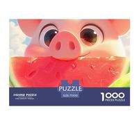 cloudssstore Cute Pig Thickened Wooden Jigsaw Puzzle 1000 Pieces for Adults Stress Reliever Educational Toy Intellectual Decoration Relaxation Intelligence (75x50cm)